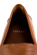 Versace Warm Brown Leather Gold Greek Key Driver Loafers - Velora Luxury Fashion