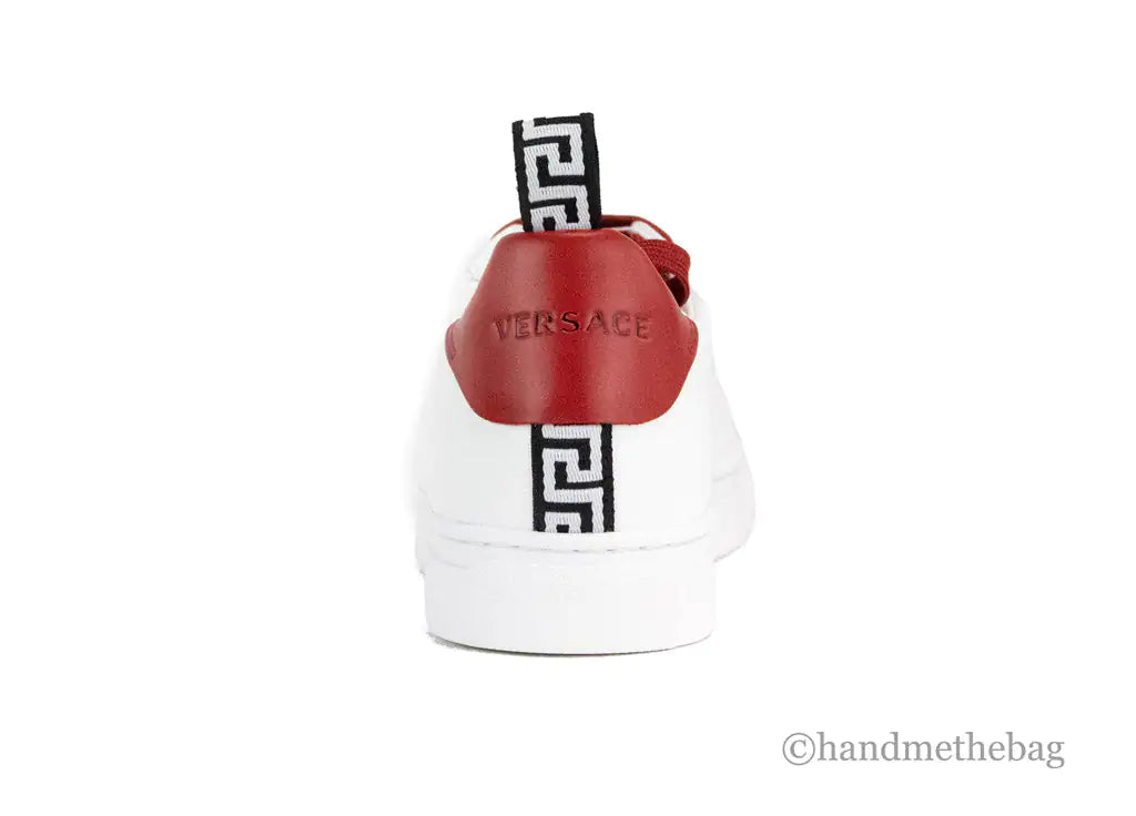 Versace White Red Vitello Leather Gianni Versace Signature Sneakers - Velora Luxury Fashion
