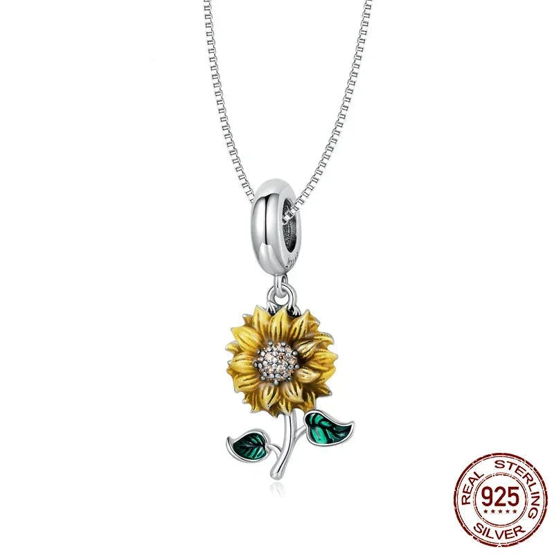 Vintage 925 Sterling Silver Sunflower Pendant Necklace - Velora Luxury Fashion