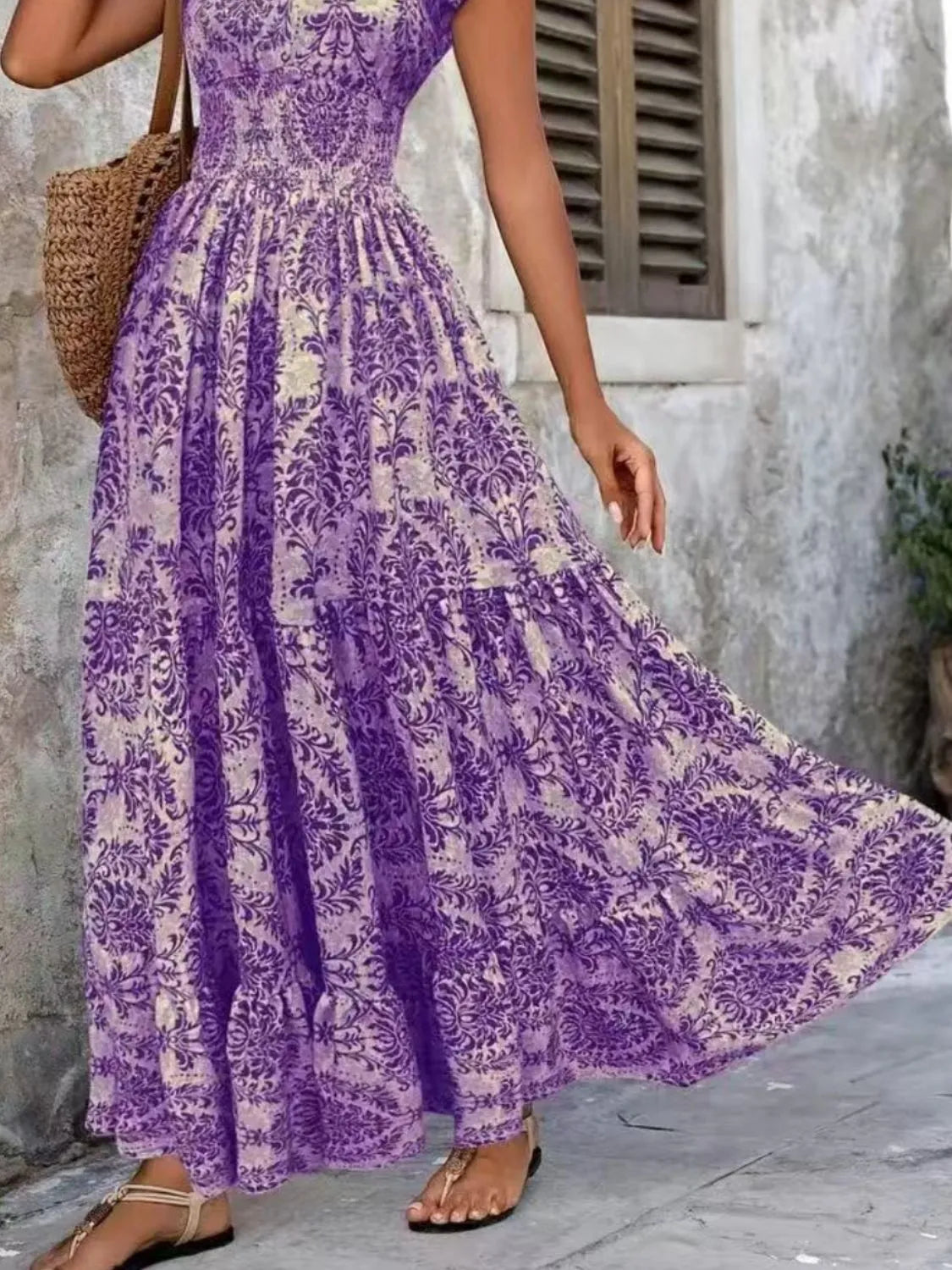 Vintage Floral Cap Sleeve Maxi Dress - Velora Luxury Fashion