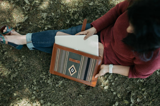 Vintage bohemian Leather Mac Book Sleeve - Caramel Brown - Velora Luxury Fashion