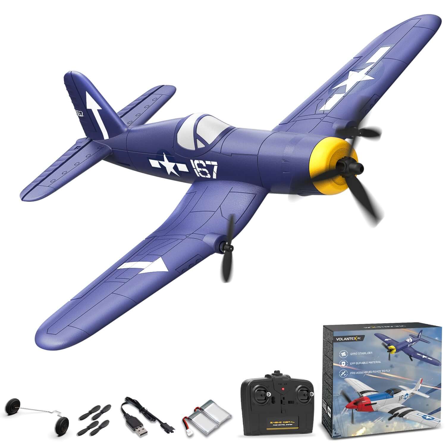 Volantex RC F4U Corsair 3CH RTF EPP Plane w/ Gyro 2.4GHz for Kids & Beginners - Velora Luxury Fashion