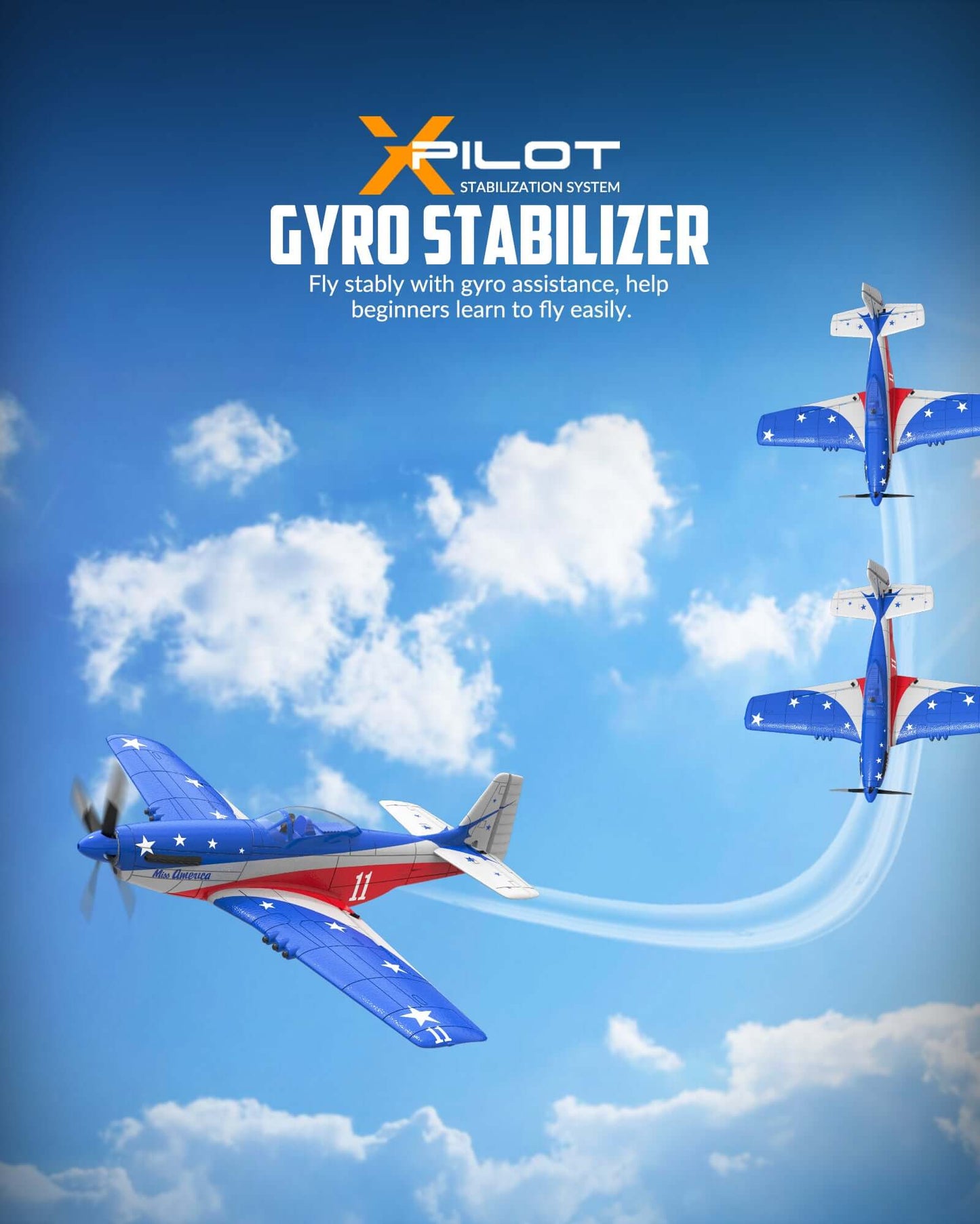 VolantexRC Miss America P-51D Mustang 4CH RC Warbird Airplane w/ XPilot & Gyro - Velora Luxury Fashion