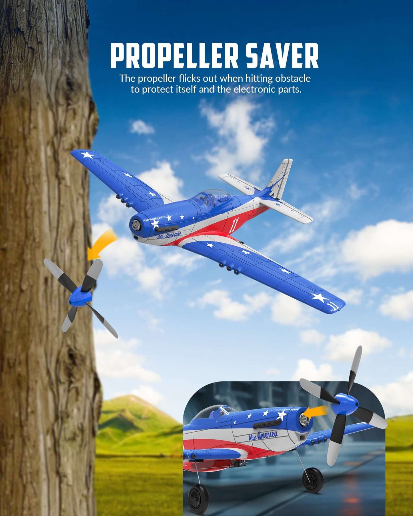 VolantexRC Miss America P-51D Mustang 4CH RC Warbird Airplane w/ XPilot & Gyro - Velora Luxury Fashion