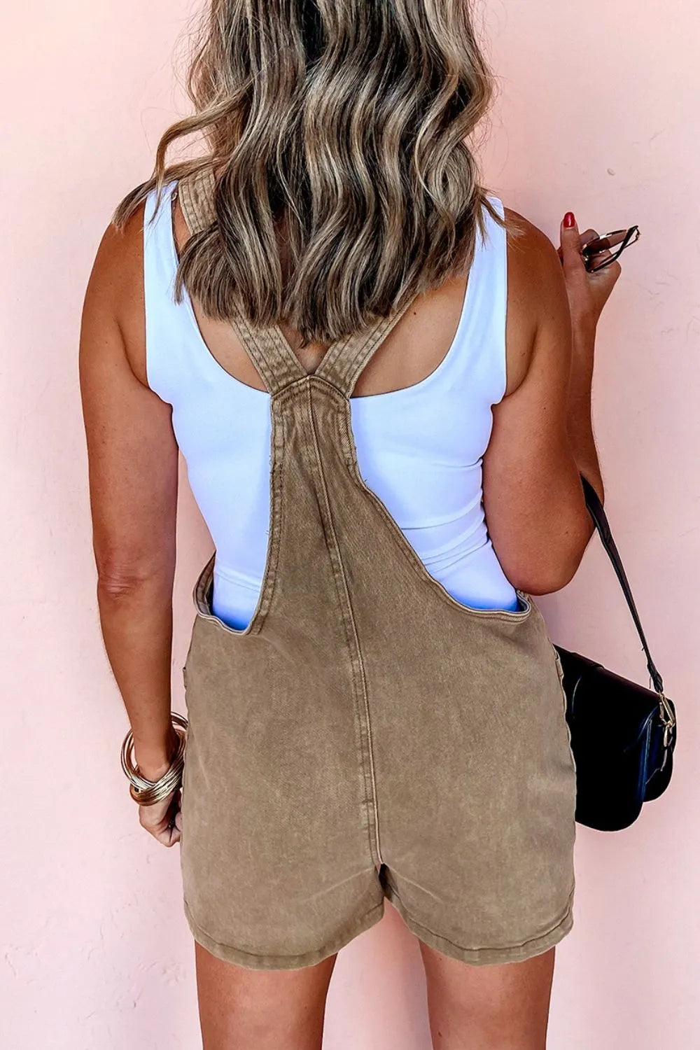 Washed Square Neck Denim Overall Shorts - Velora Luxury Fashion