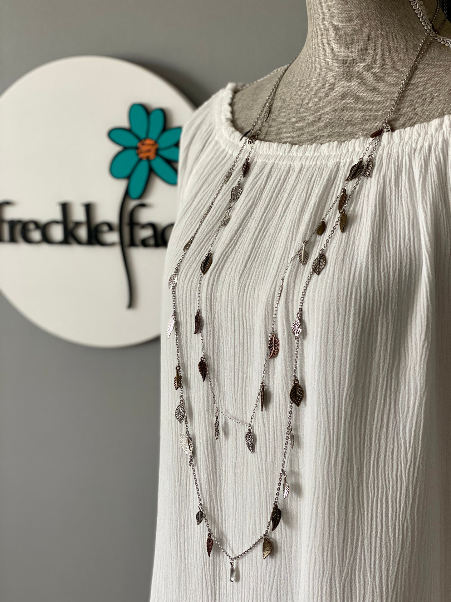 Waterfall Leaf Necklace – Long Layering Chain with Cascading Silver & Mixed Metal Leaves - Velora Luxury Fashion