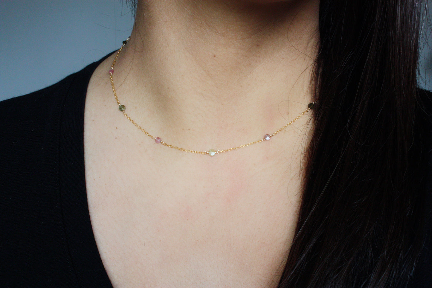 Watermelon Tourmaline Wire Wrapped Layering Necklace - Velora Luxury Fashion