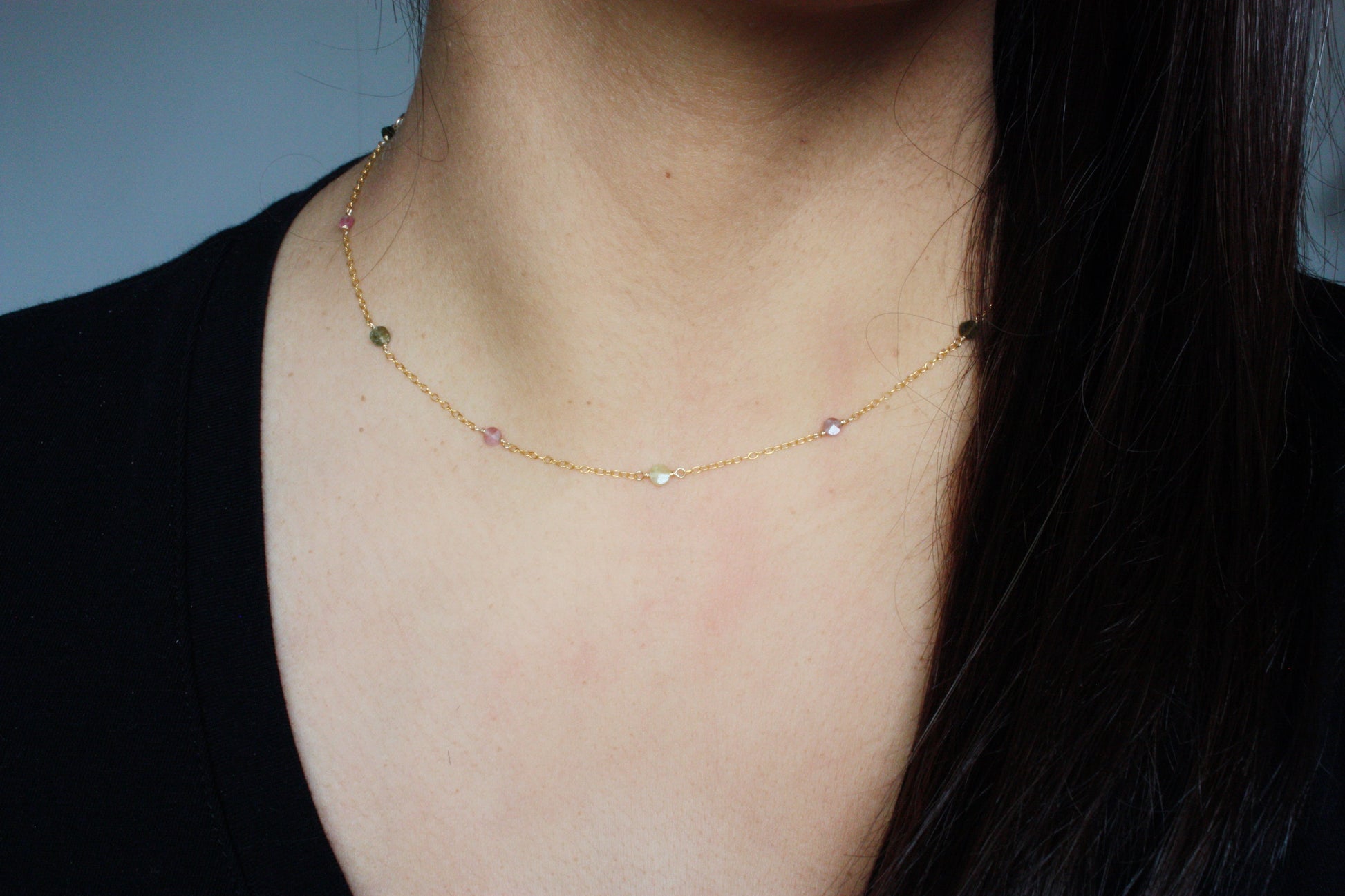 Watermelon Tourmaline Wire Wrapped Layering Necklace - Velora Luxury Fashion