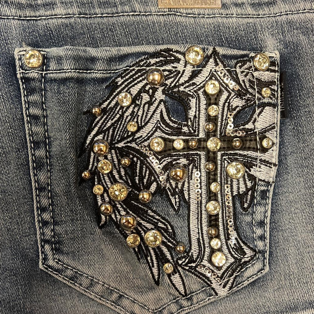 Platinum Plush Women's Cross Angel Wing Bling Shorts Boutique of Leathers/Open Road