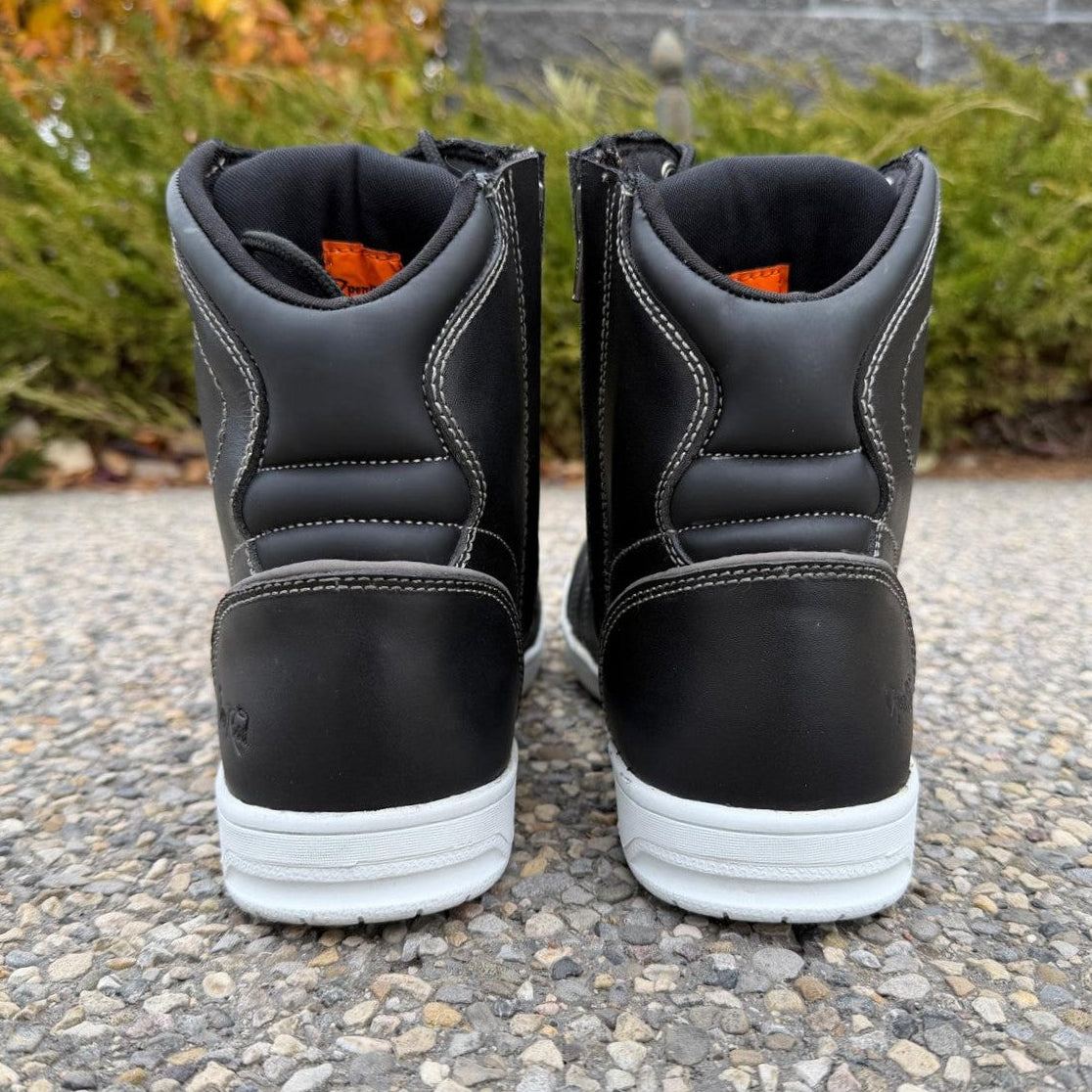 Men's Sneaker Biker Boots. Black Cowhide Leather with White Sole, Lace-Up & Side Zip - Velora Luxury Fashion