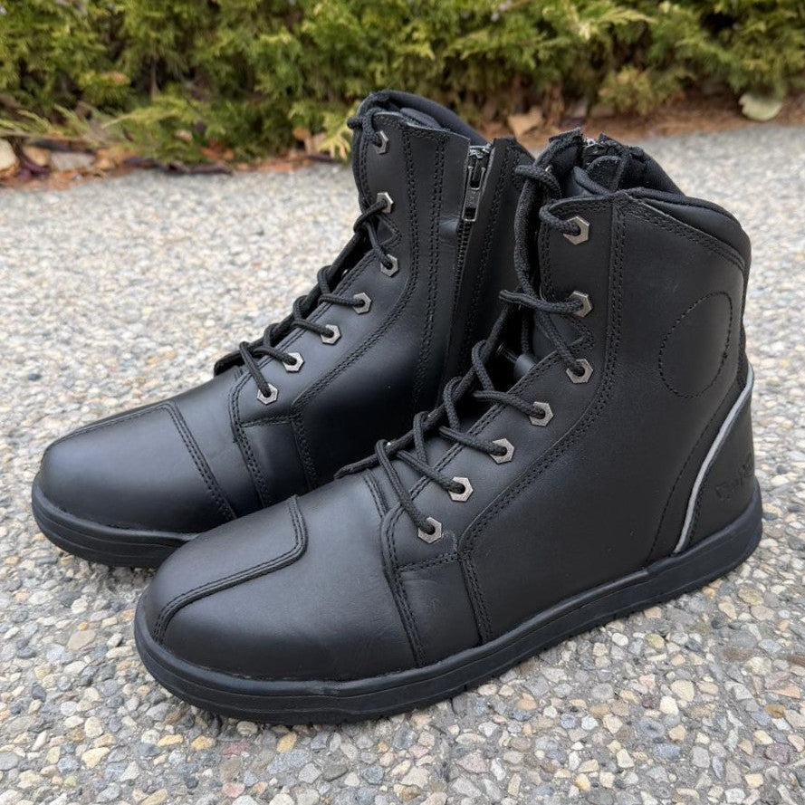 Men's Sneaker Biker Boots. Black Cowhide Leather with Lace-Up & Side Zip - Velora Luxury Fashion