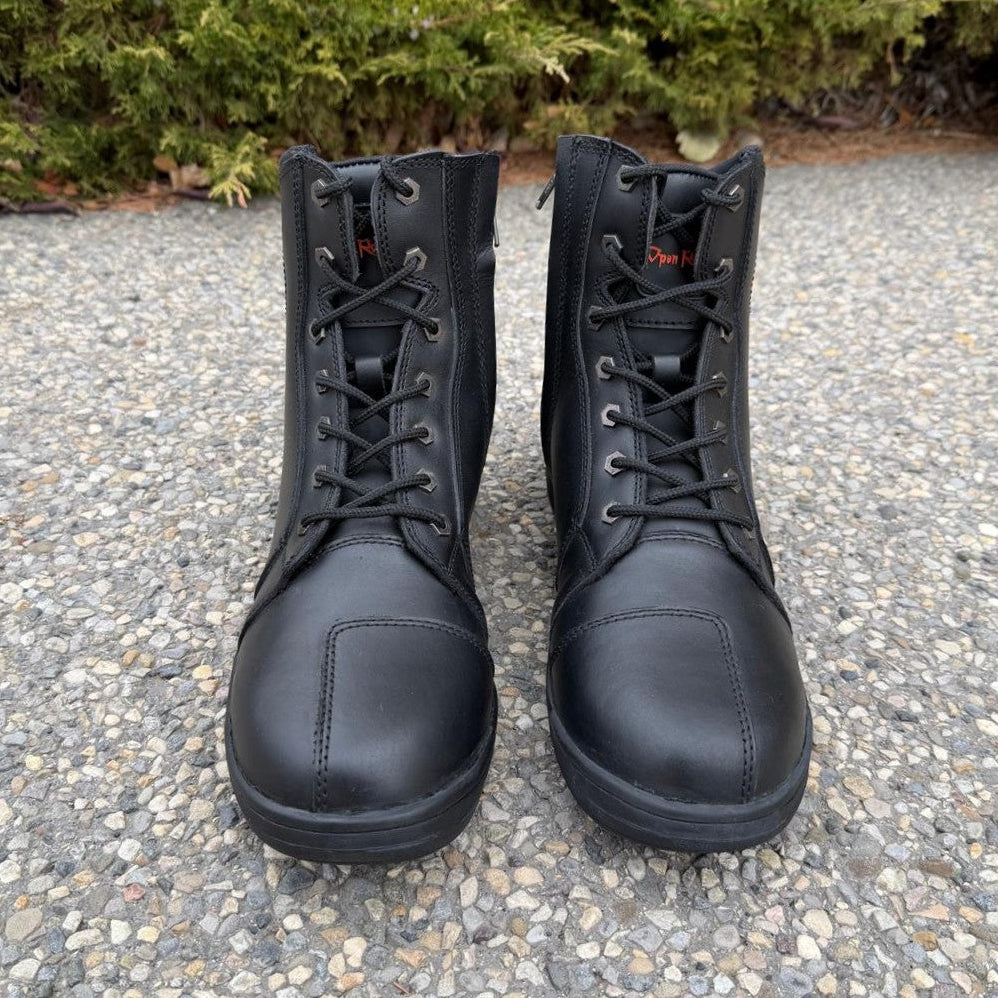 Men's Sneaker Biker Boots. Black Cowhide Leather with Lace-Up & Side Zip - Velora Luxury Fashion