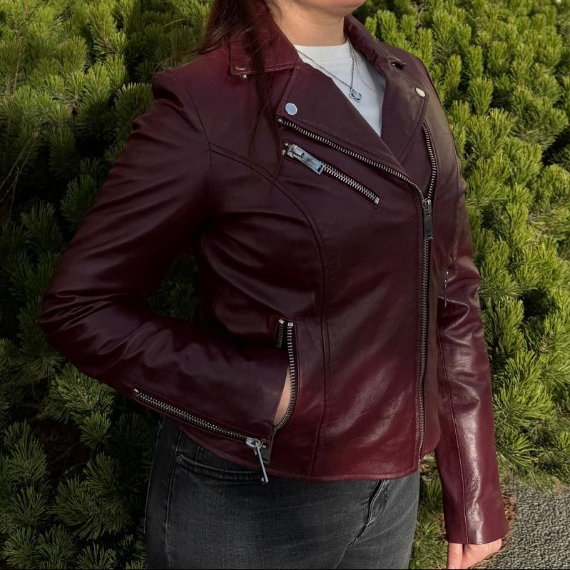 Women's Premium Lamb Leather Moto Jacket with Asymmetrical Zippers - Velora Luxury Fashion