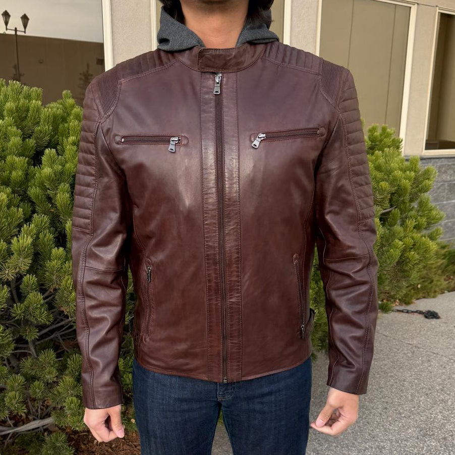 Men's Lamb Leather Jacket with Removable Hoodie - Velora Luxury Fashion