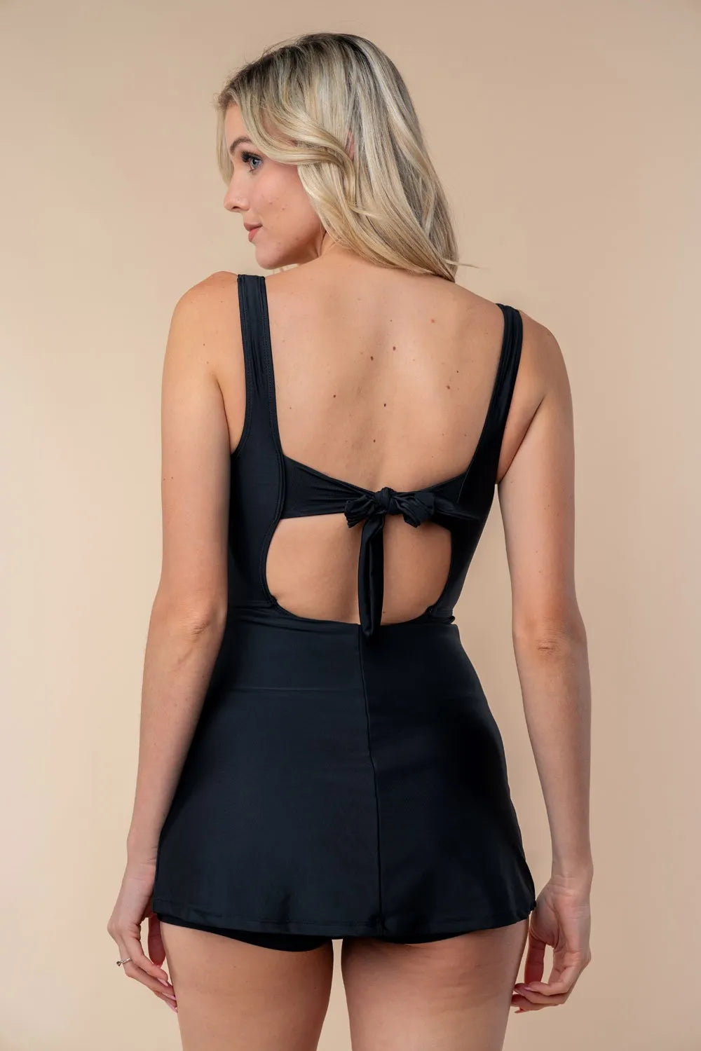 White Birch Full Size Sleeveless Tie Back Performance Knit Swim Dress - Velora Luxury Fashion