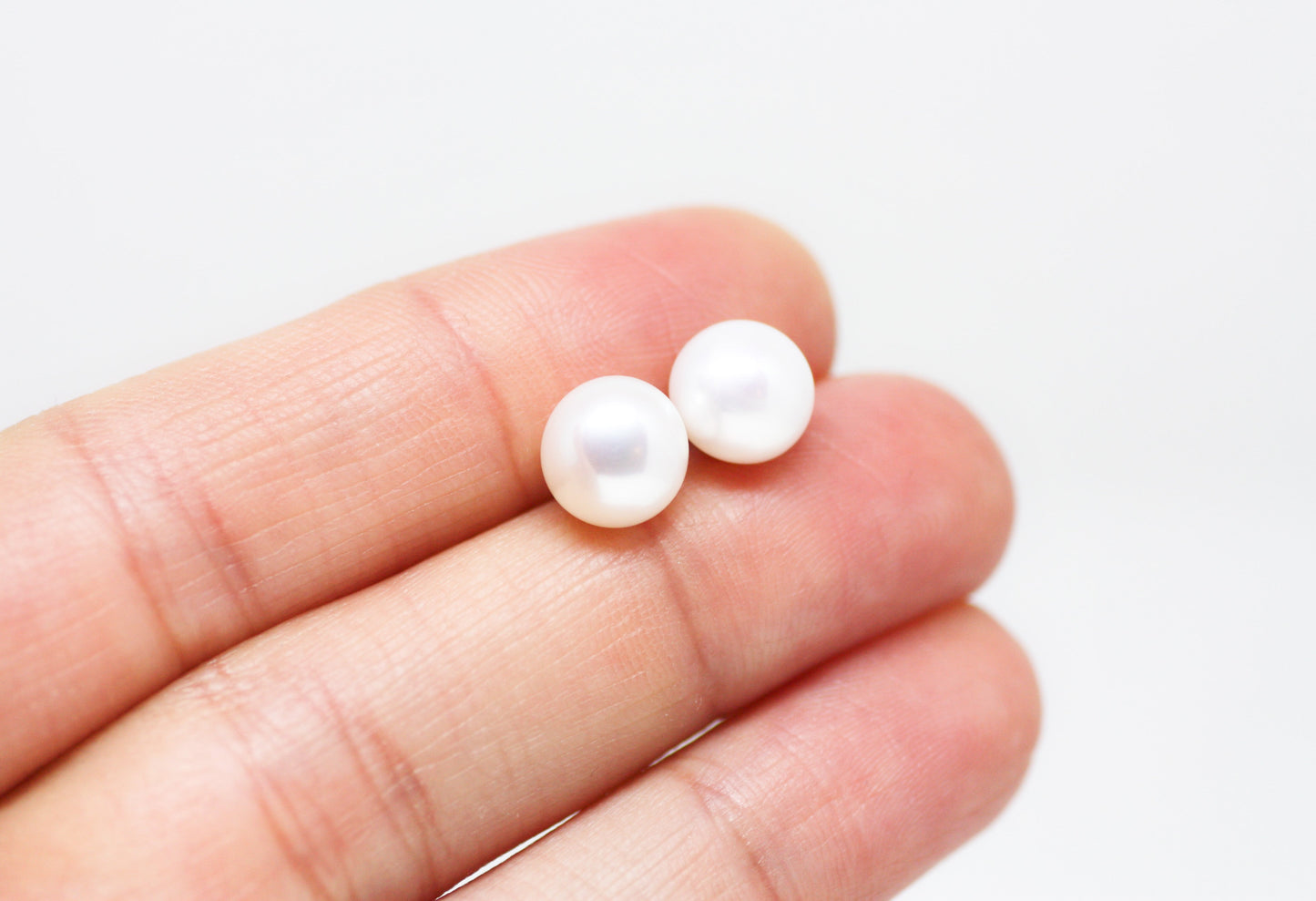 White Pearl Stud Earrings 8mm - Velora Luxury Fashion