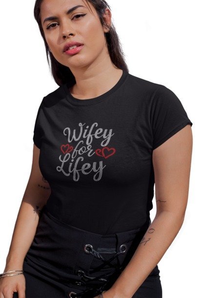 Wifey for Lifey Rhinestone Shirt – Newlywed Sparkle Bling Tee | Blingdazzel