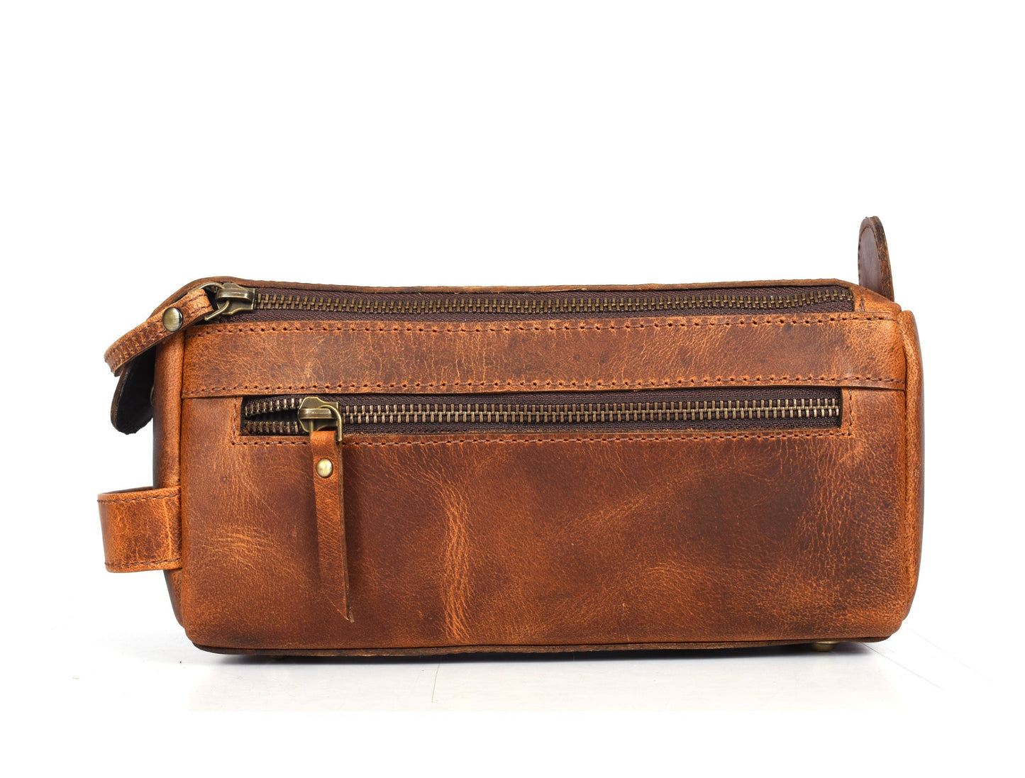 Winston Leather Toiletry Bag -  Caramel Brown - Velora Luxury Fashion