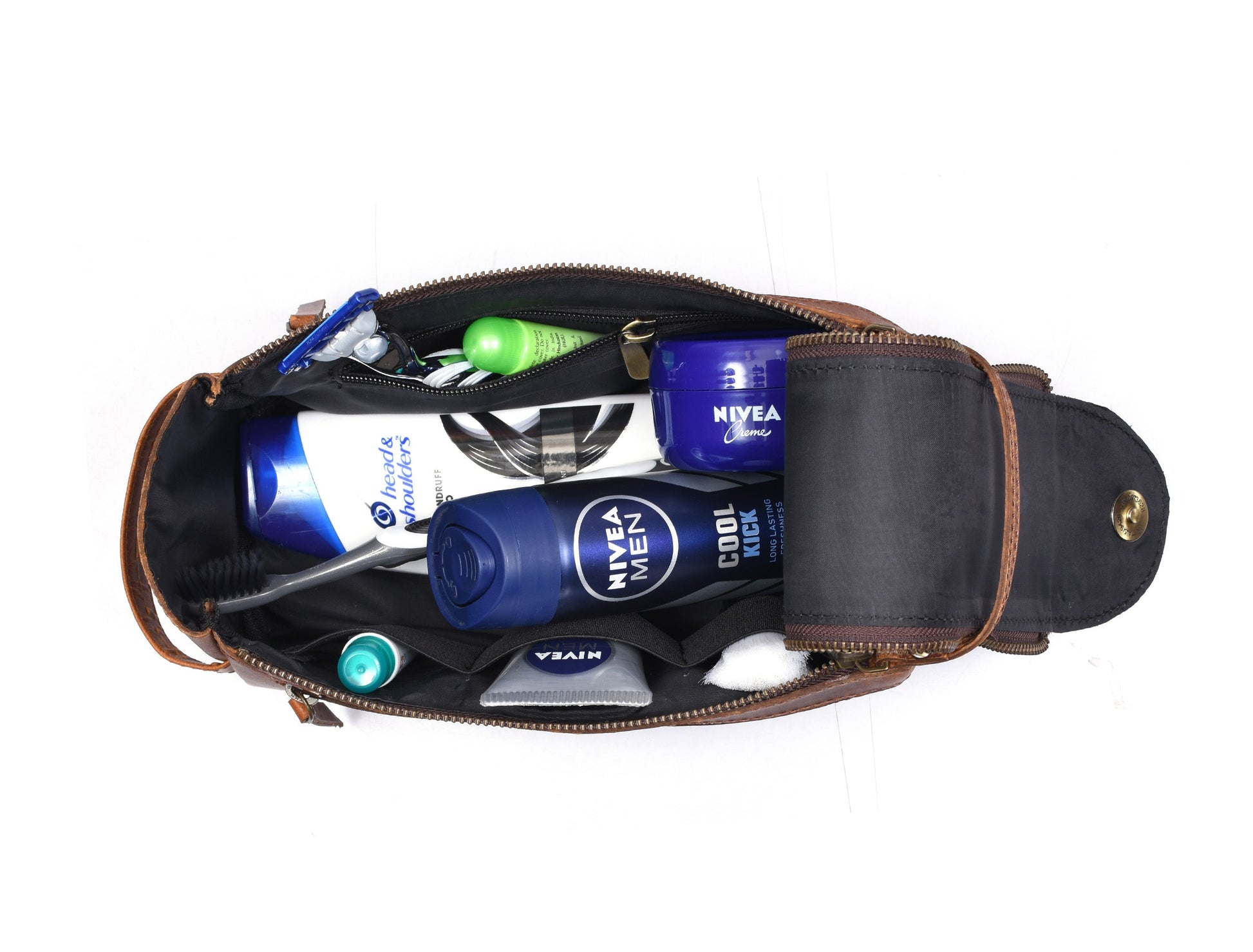 Winston Leather Toiletry Bag -  Caramel Brown - Velora Luxury Fashion