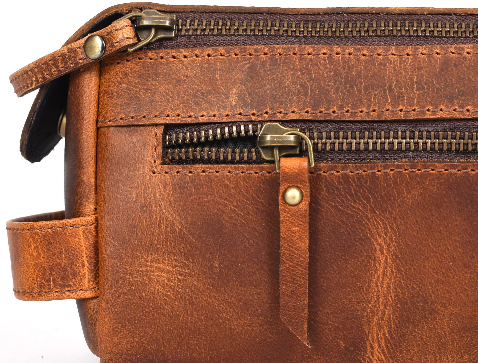 Winston Leather Toiletry Bag -  Caramel Brown - Velora Luxury Fashion