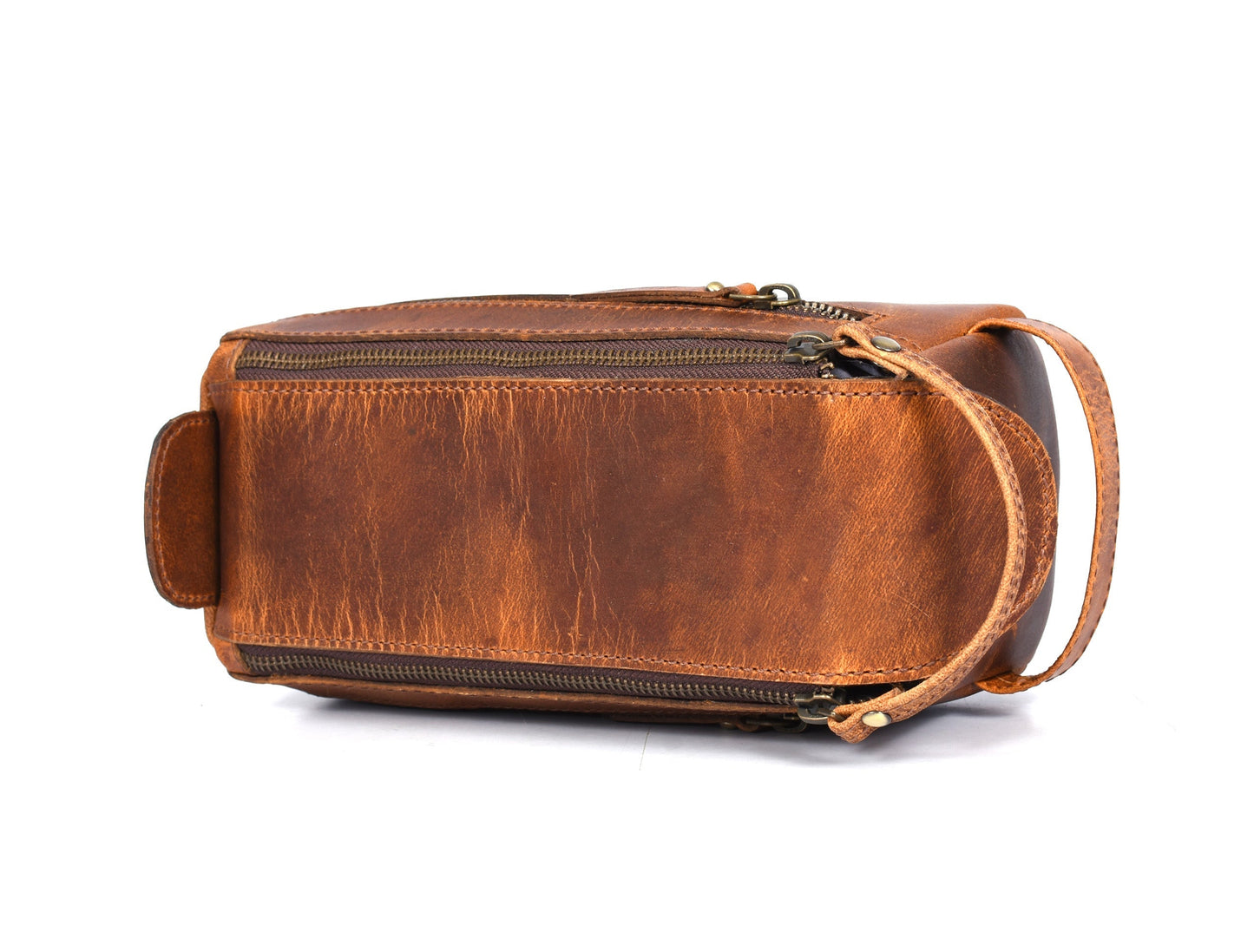 Winston Leather Toiletry Bag -  Caramel Brown - Velora Luxury Fashion