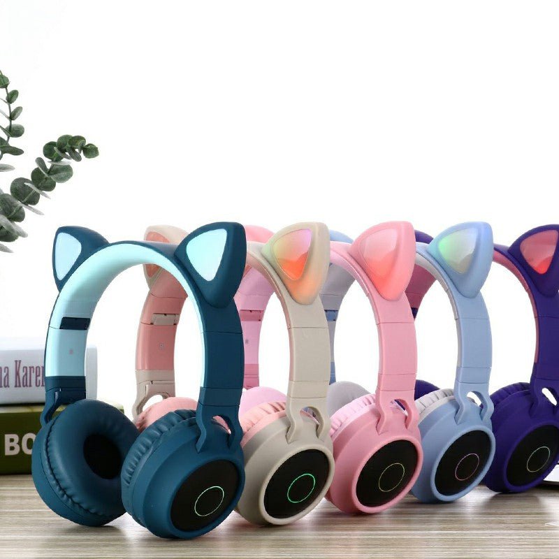 Wireless Cat Ear Bluetooth 5.0 Stereo Bass Headset LED Lights Earphone for Adults - Grey / Dark Blue - Velora Luxury Fashion