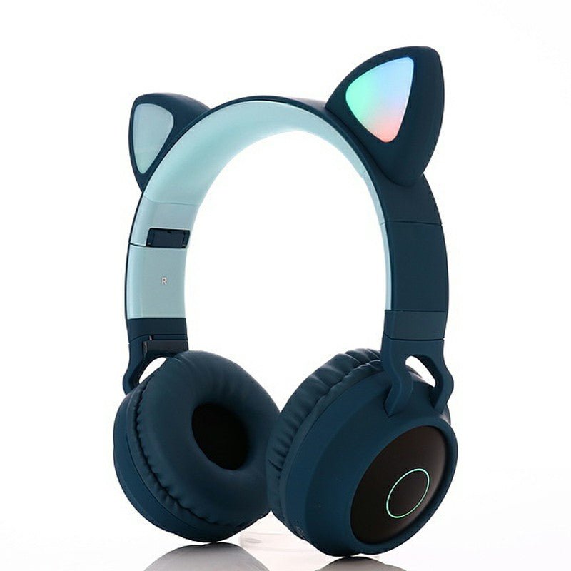 Wireless Cat Ear Bluetooth 5.0 Stereo Bass Headset LED Lights Earphone for Adults - Grey / Dark Blue - Velora Luxury Fashion