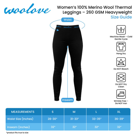 Women's 100% Merino Wool Thermal Long Underwear Base Layer Leggings 260 GSM - Heavyweight - Velora Luxury Fashion