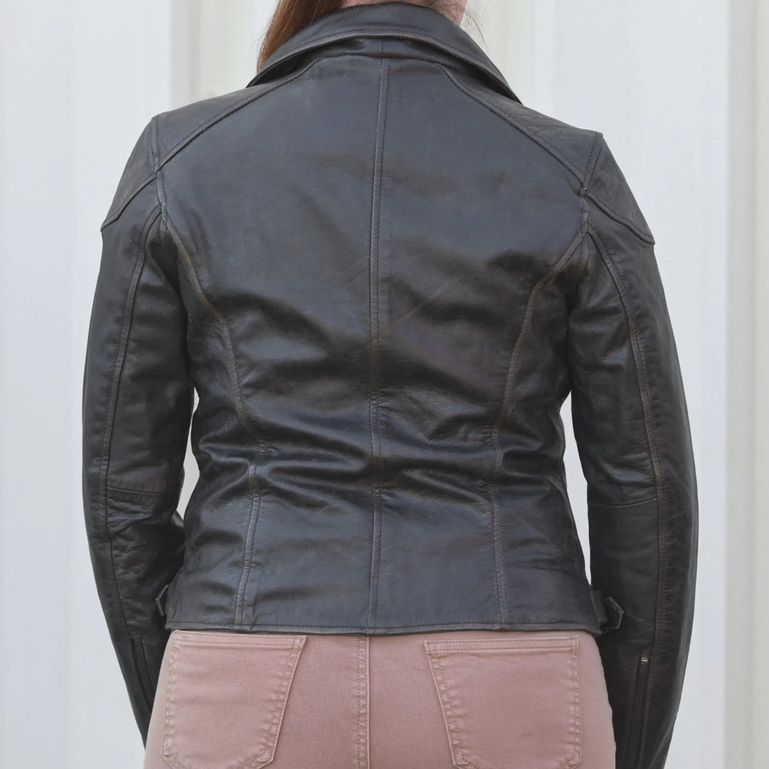Women's Biker Look Rub-Off Leather Jacket - Velora Luxury Fashion
