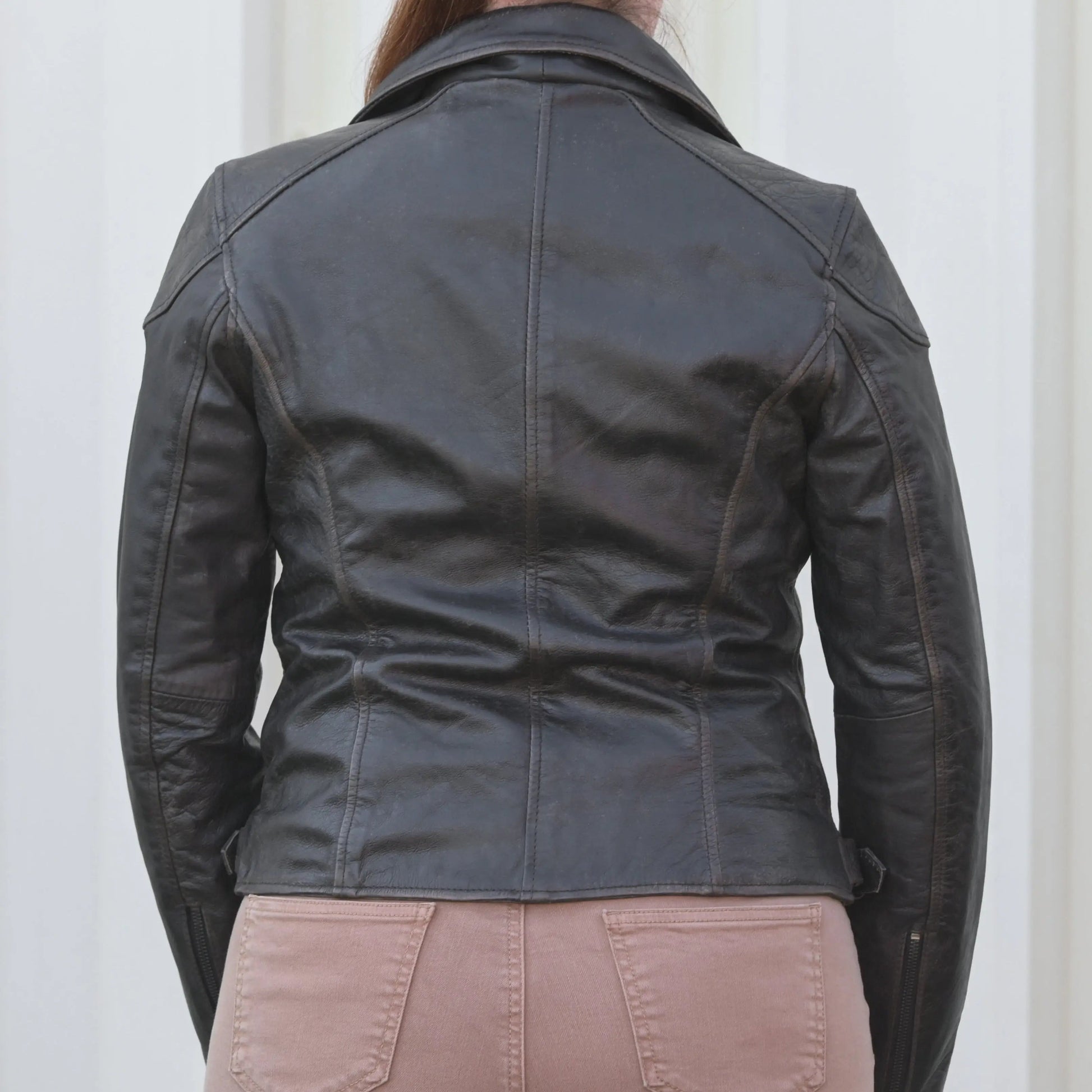 Women's Biker Look Rub-Off Leather Jacket - Velora Luxury Fashion