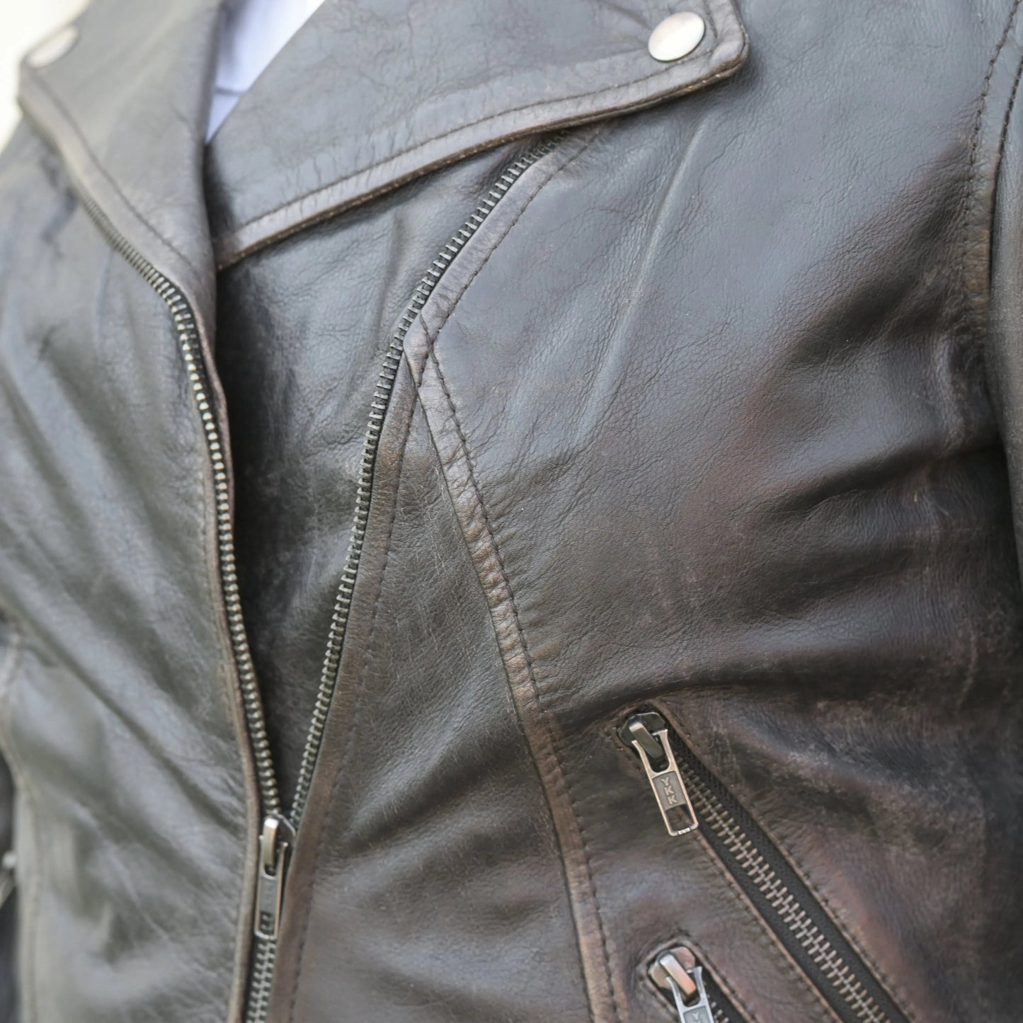 Women's Biker Look Rub-Off Leather Jacket - Velora Luxury Fashion