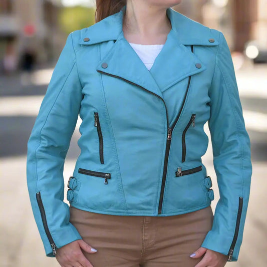 Women's Biker Look Sheep Leather Jacket - Velora Luxury Fashion