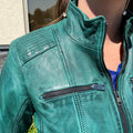 Women's Classic Lamb Leather Jacket. Round Collar with Studs, 4 Zippered Pockets & Shoulder Accent Stitching - Velora Luxury Fashion
