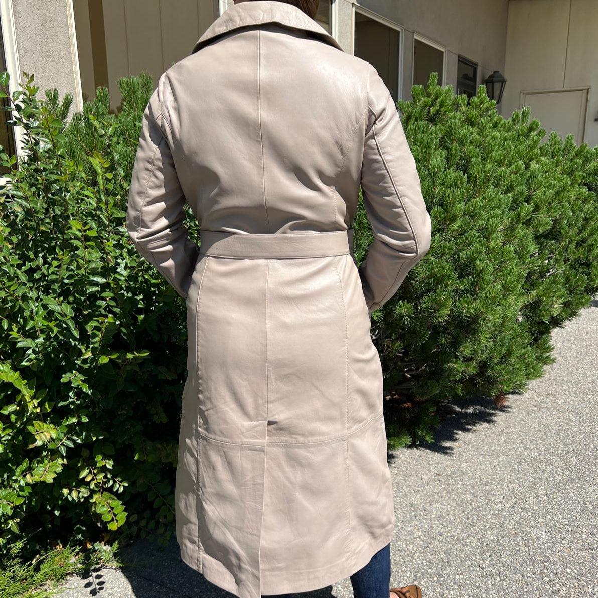 Women's Classic Leather Trench Coat. Double-Breasted Button Closure with Adjustable Belt - Velora Luxury Fashion