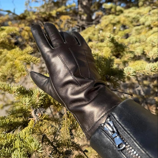 Women's Drum Dyed Lamb Leather Gloves with Luxurious Rabbit Fur Trim - Velora Luxury Fashion
