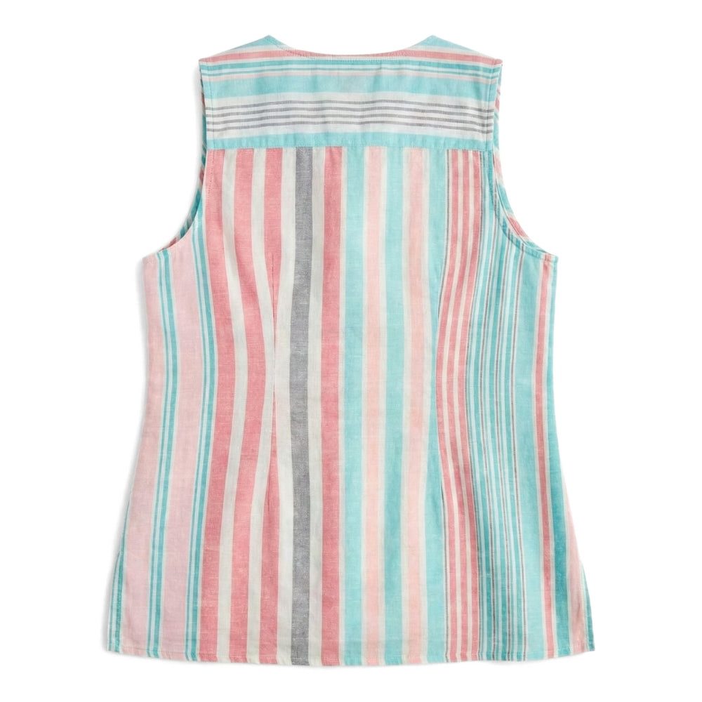 Women's [L] Kohala Stripe 1/4 Zip Linen Sleeveless Blouse | Tommy Bahama - Velora Luxury Fashion