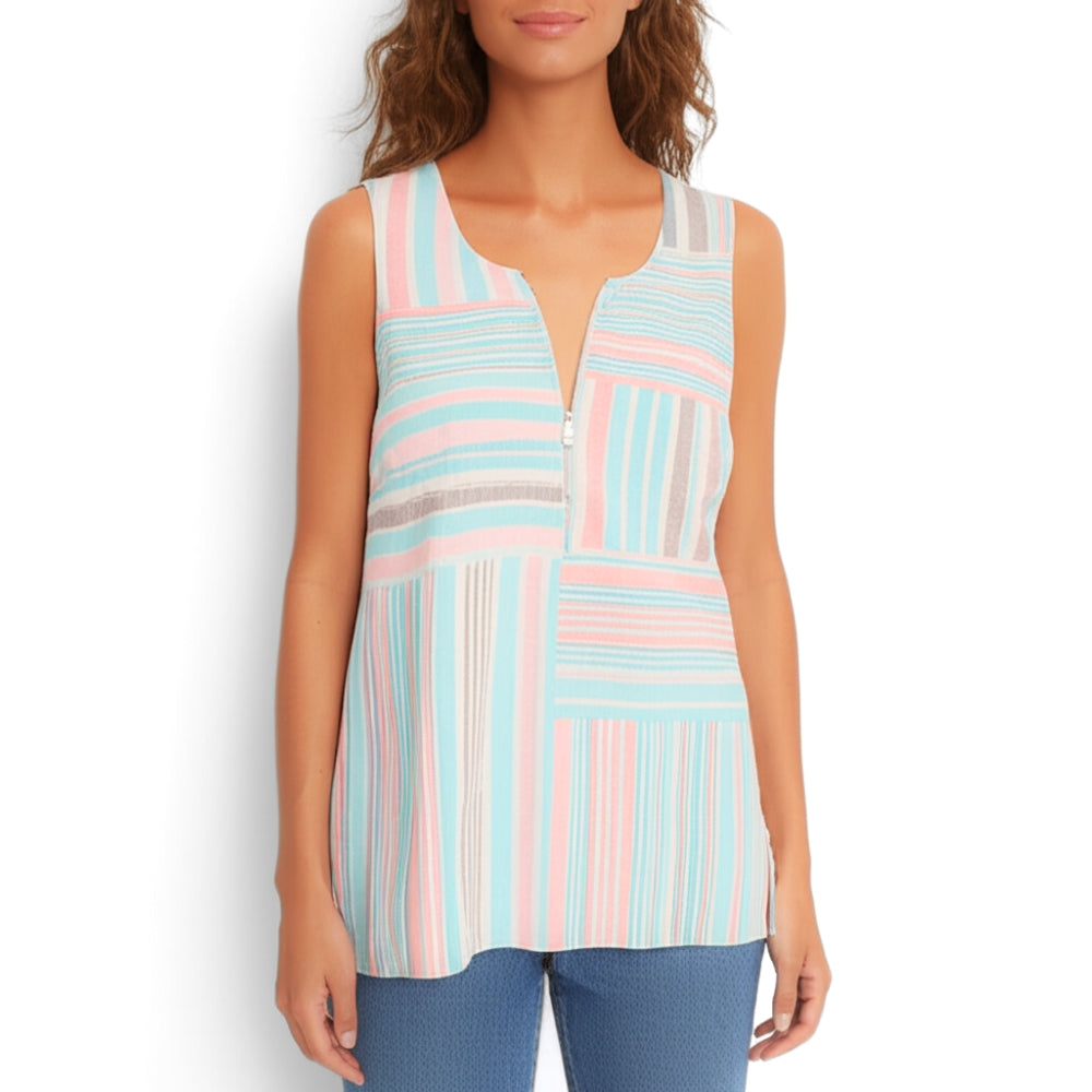 Women's [L] Kohala Stripe 1/4 Zip Linen Sleeveless Blouse | Tommy Bahama - Velora Luxury Fashion