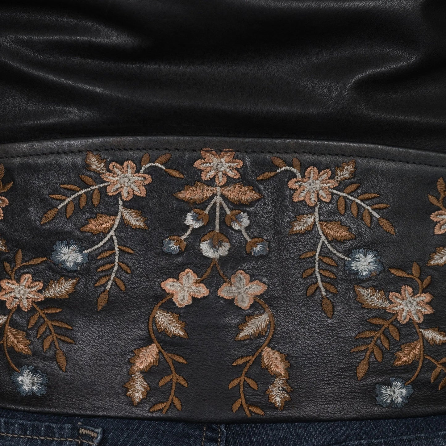 Women's Lamb Leather Jacket with Floral Embroidery - Velora Luxury Fashion