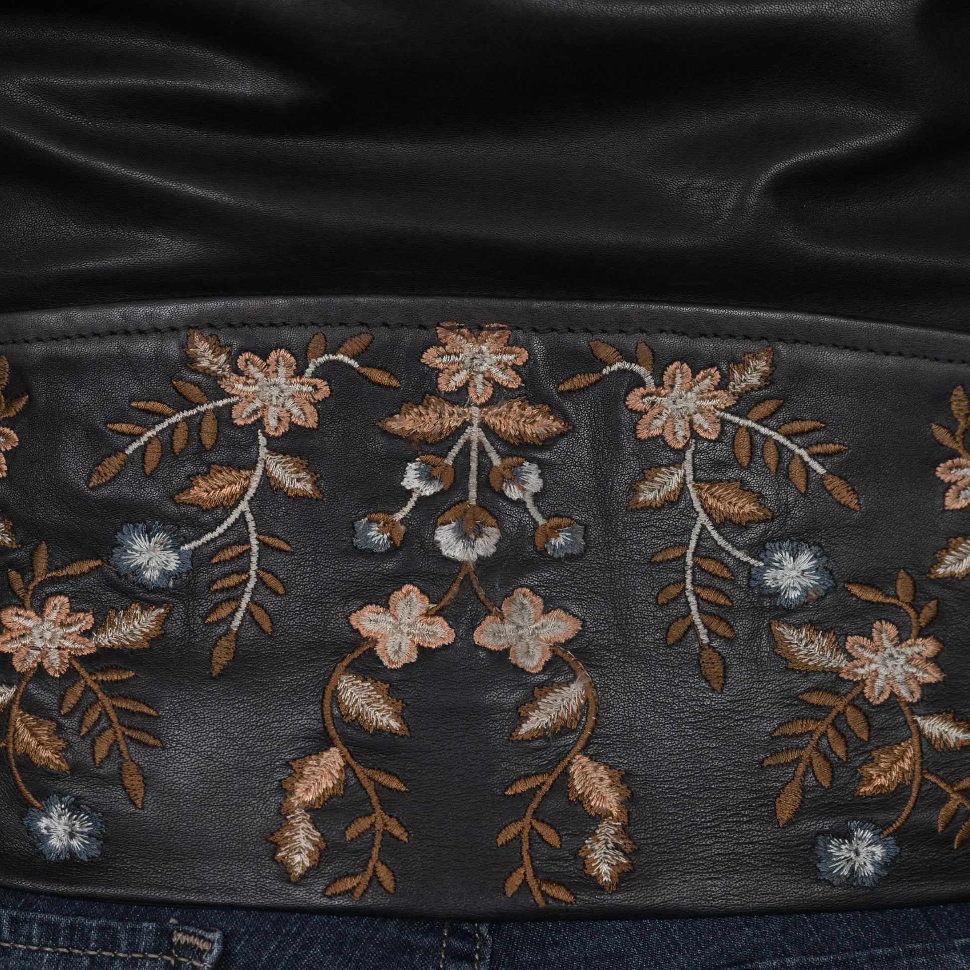 Women's Lamb Leather Jacket with Floral Embroidery - Velora Luxury Fashion