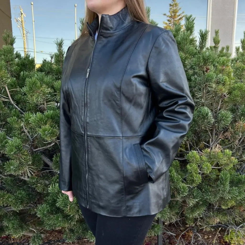 Women's Lamb Leather Jacket with Zipper and Dual Pockets - Velora Luxury Fashion