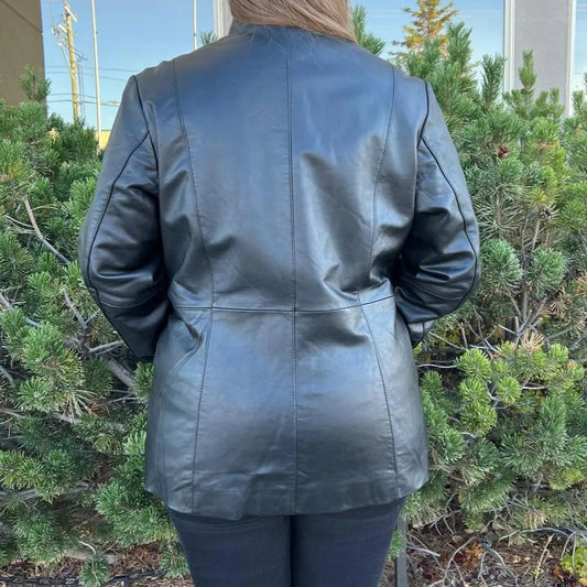 Women's Lamb Leather Jacket with Zipper and Dual Pockets - Velora Luxury Fashion