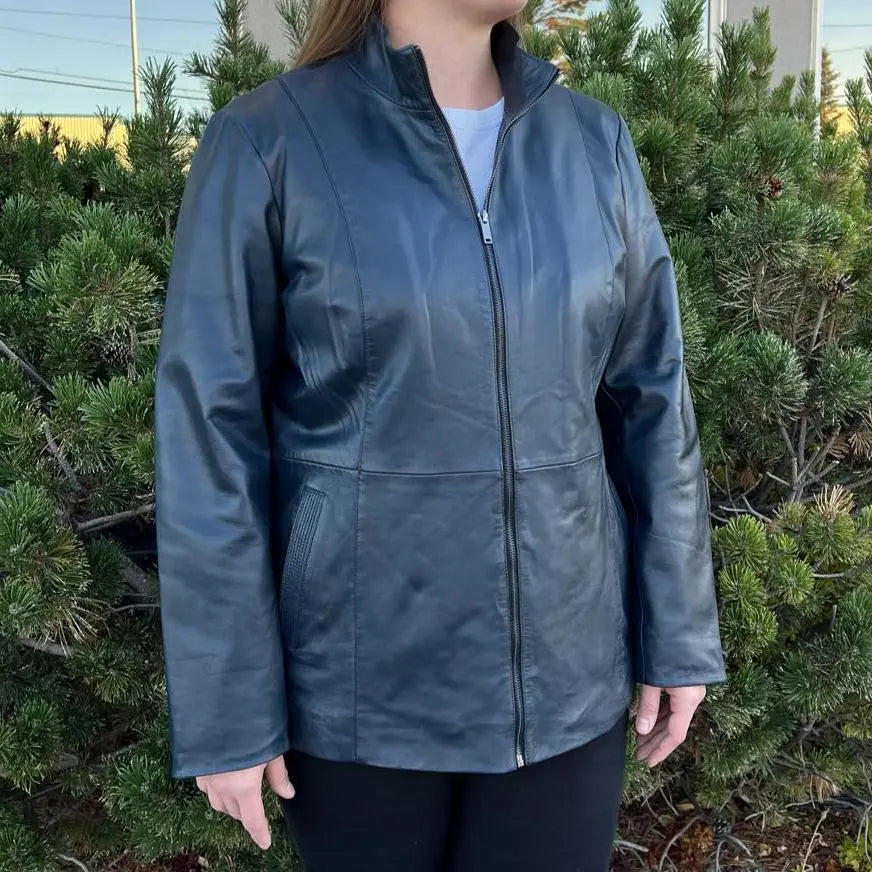 Women's Lamb Leather Jacket with Zipper and Dual Pockets - Velora Luxury Fashion
