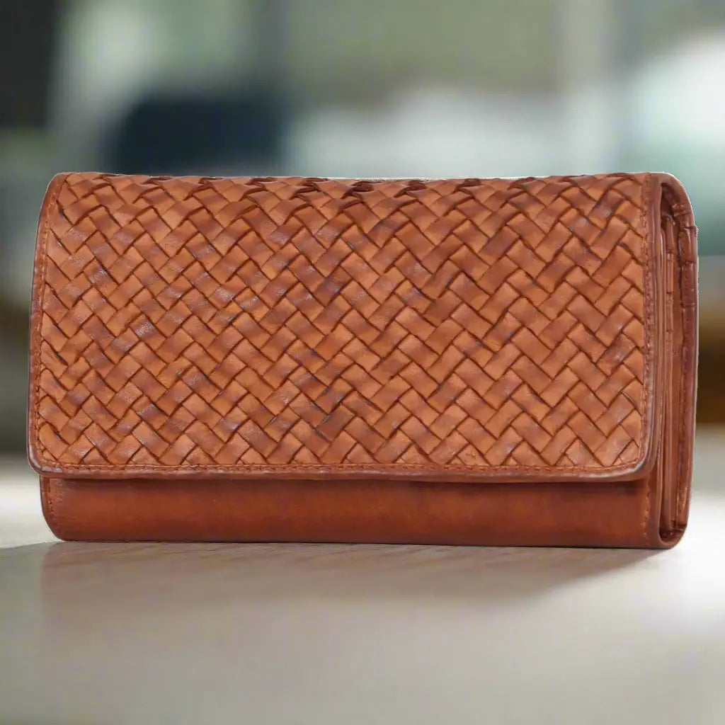 Women's Leather Basket Weave Purse - Velora Luxury Fashion