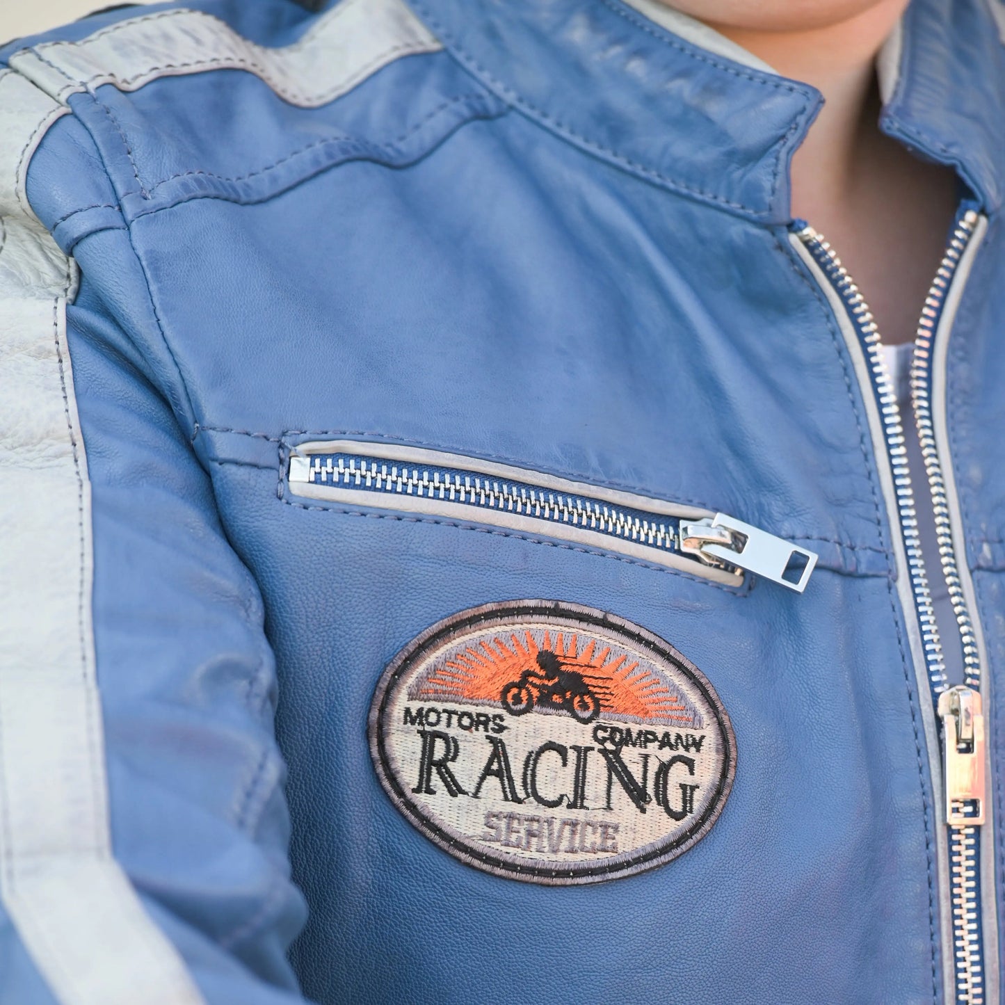 Women's Leather Jacket with Patches - Velora Luxury Fashion