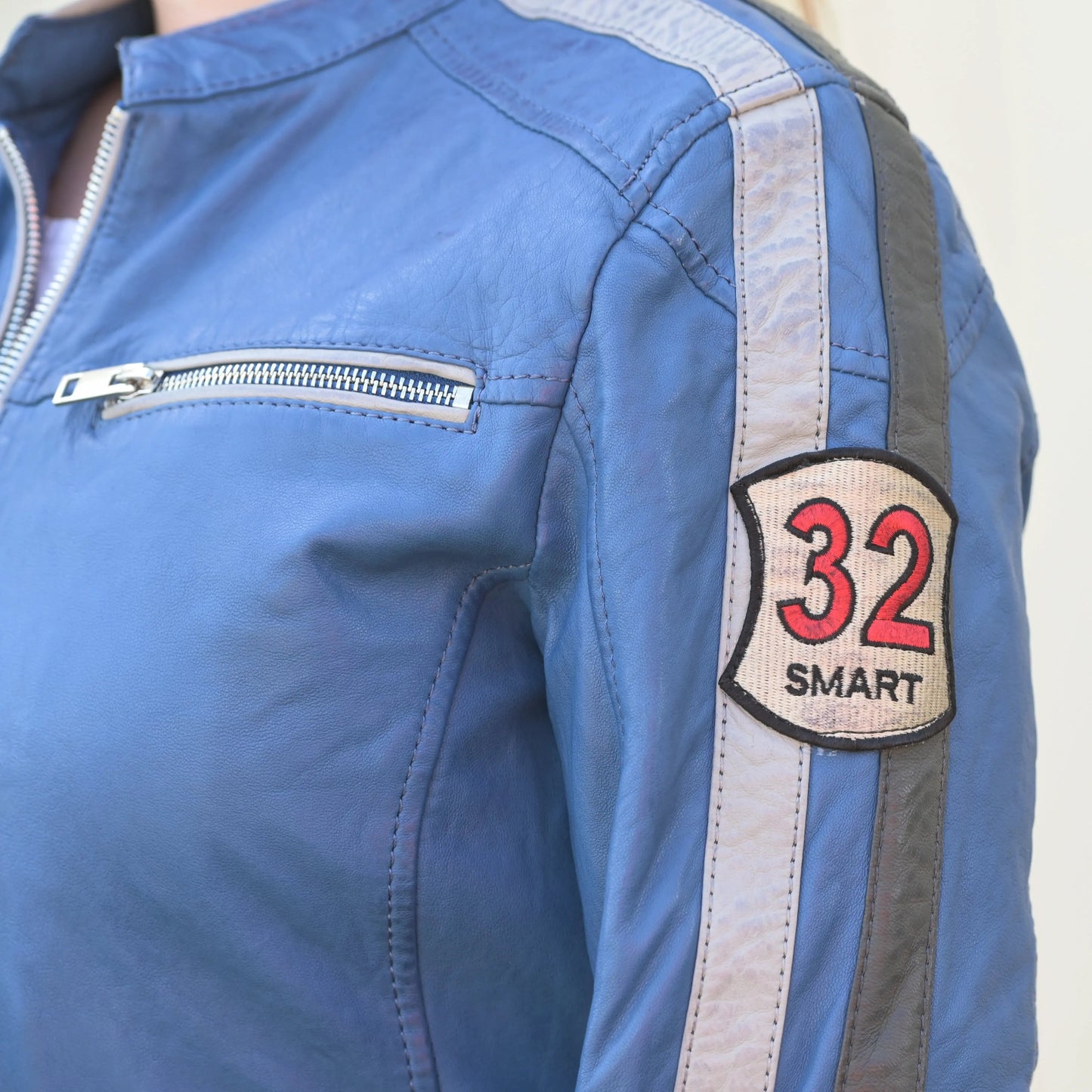 Women's Leather Jacket with Patches - Velora Luxury Fashion