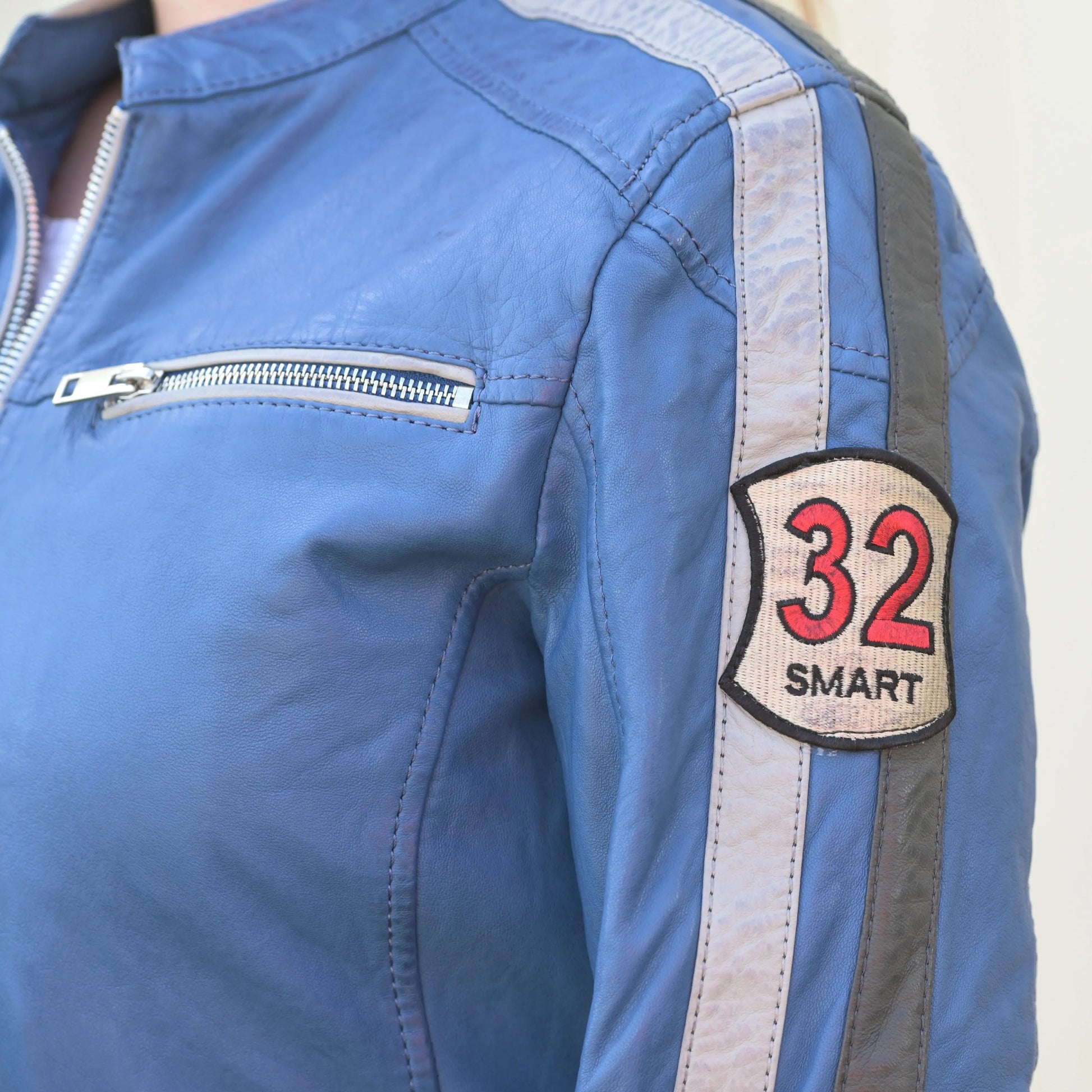 Women's Leather Jacket with Patches - Velora Luxury Fashion