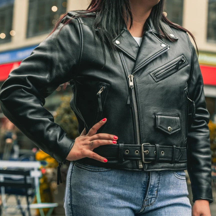 Women’s Motorcycle Leather Jacket. Quilted Thermal Liner & Cowhide - Velora Luxury Fashion