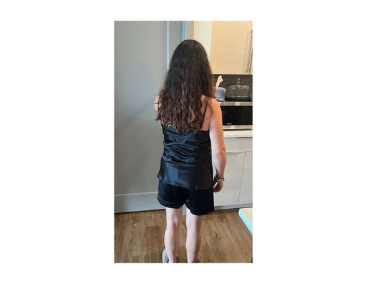 Women's Mulberry Silk Camisole and Boxer  Pajama Set Black - Velora Luxury Fashion