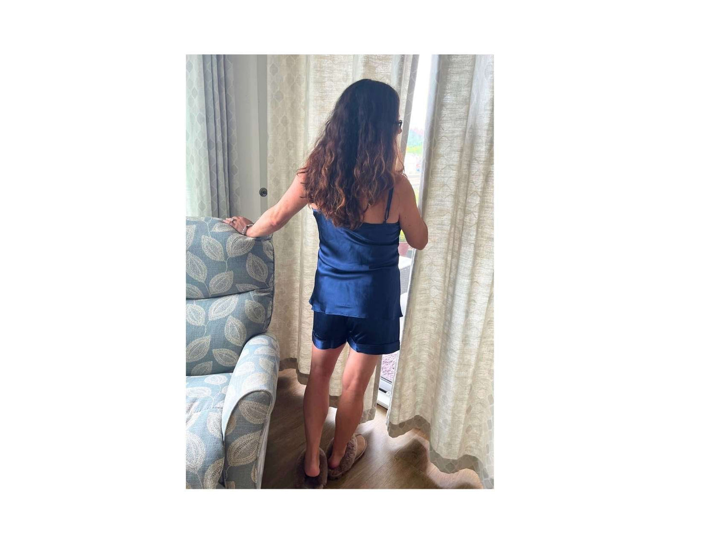 Women's Mulberry Silk Camisole and Boxer Pajama Set Navy Blue - Velora Luxury Fashion