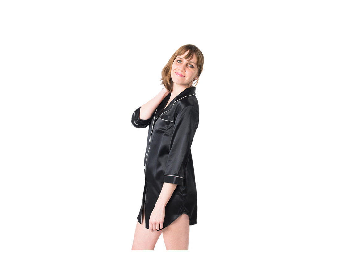 Women's Mulberry Silk Nightshirt Black - Velora Luxury Fashion